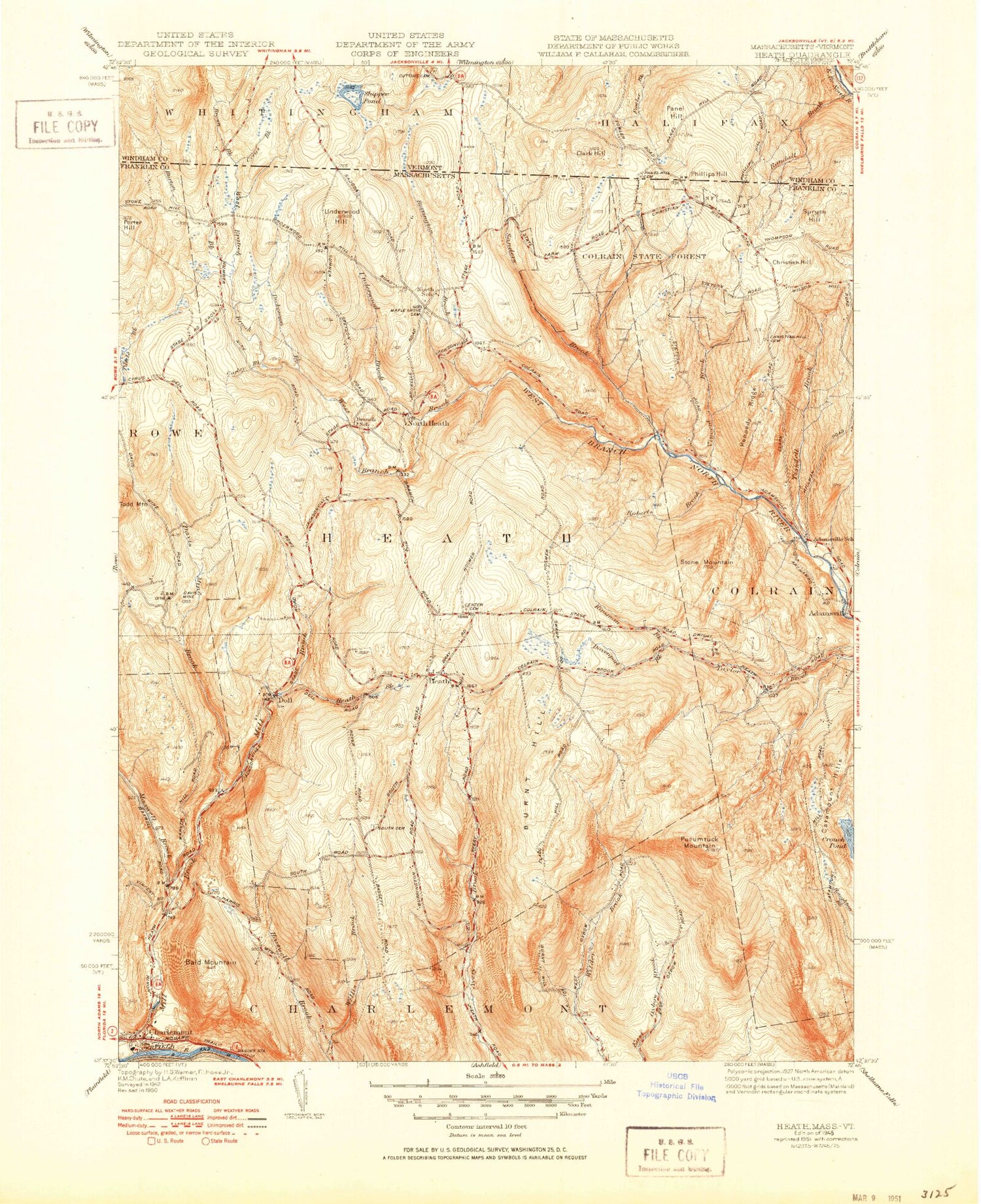 Classic USGS Heath Massachusetts 7.5'x7.5' Topo Map Image