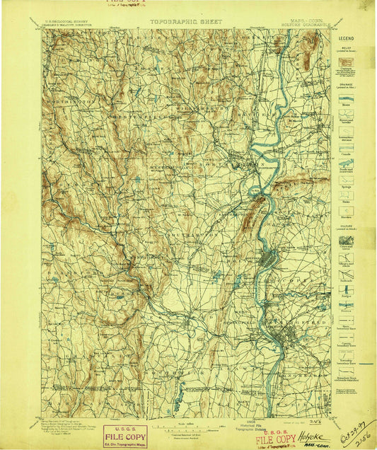 Historic 1897 Holyoke Massachusetts 30'x30' Topo Map Image