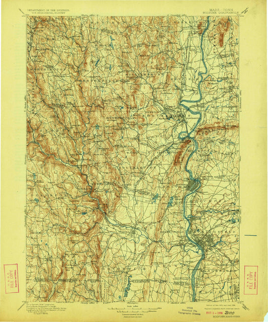 Historic 1901 Holyoke Massachusetts 30'x30' Topo Map Image