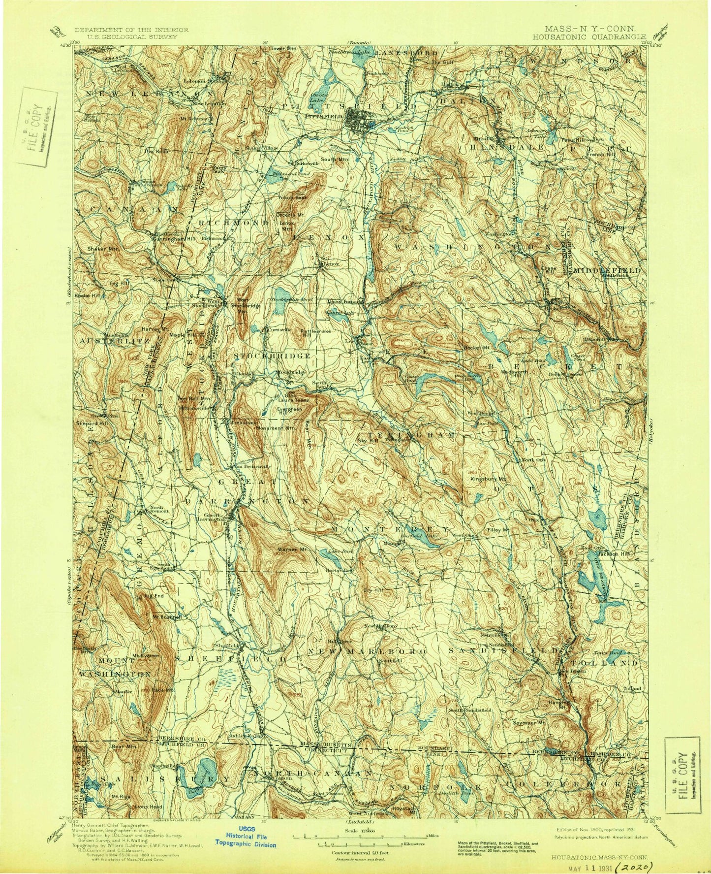 Historic 1900 Housatonic Massachusetts 30'x30' Topo Map Image