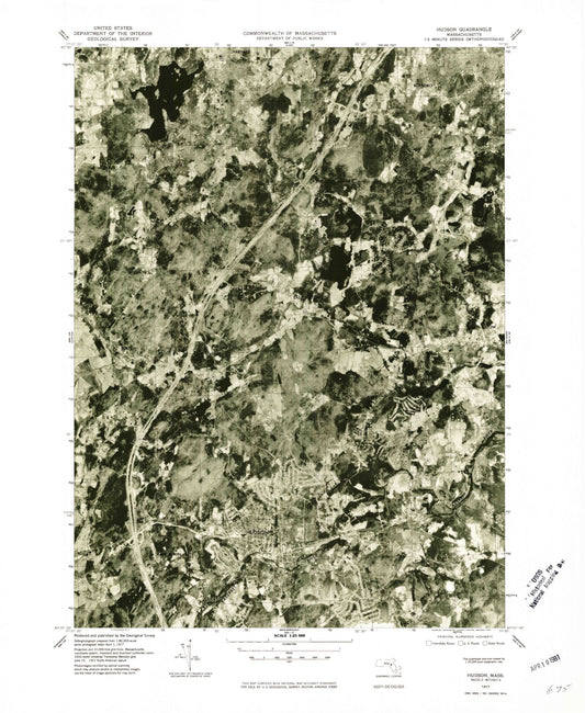 Classic USGS Hudson Massachusetts 7.5'x7.5' Topo Map Image