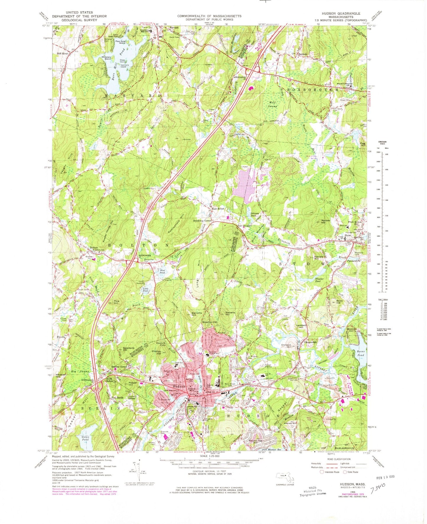Classic USGS Hudson Massachusetts 7.5'x7.5' Topo Map Image