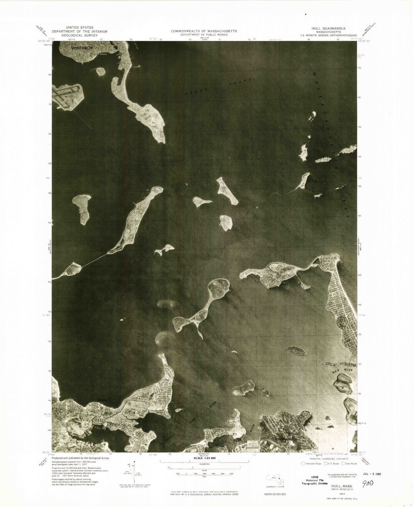 Classic USGS Hull Massachusetts 7.5'x7.5' Topo Map Image