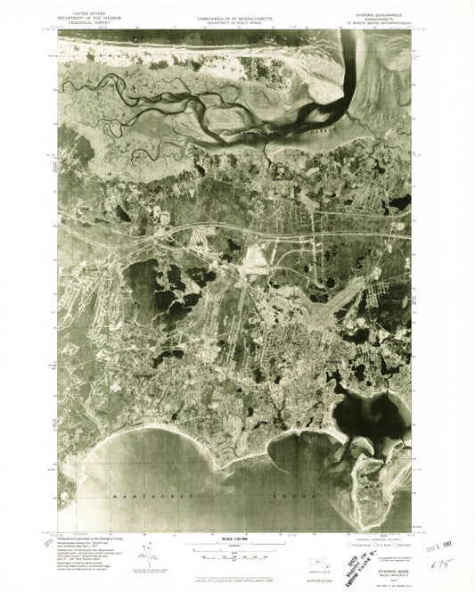 Classic USGS Hyannis Massachusetts 7.5'x7.5' Topo Map Image