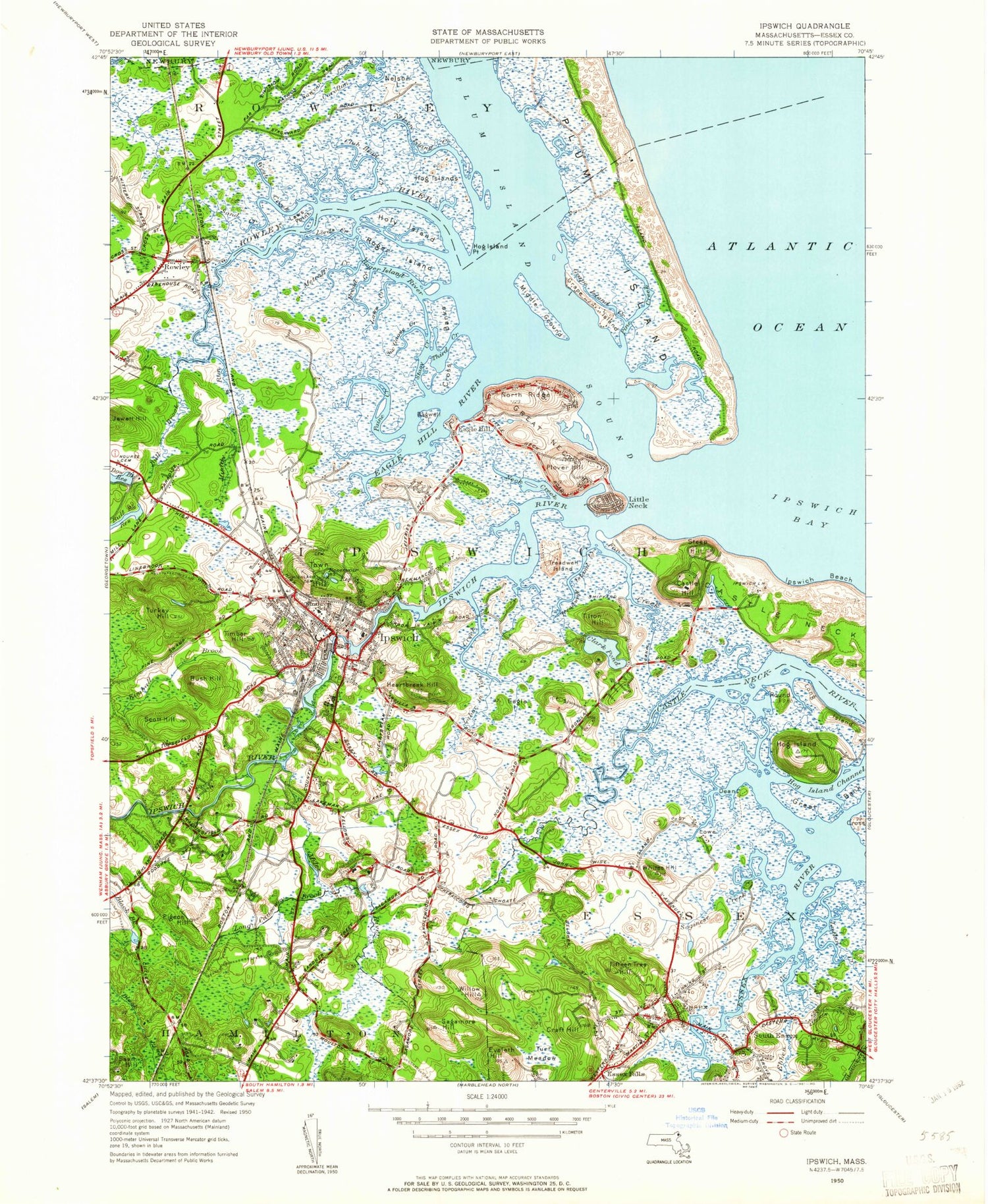 Classic USGS Ipswich Massachusetts 7.5'x7.5' Topo Map Image