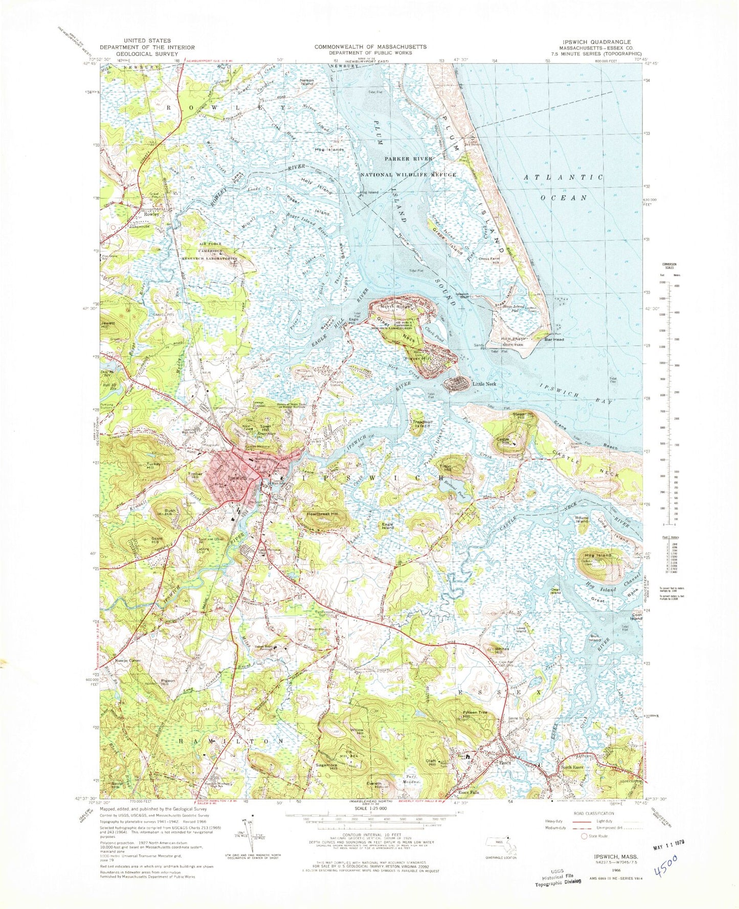 Classic USGS Ipswich Massachusetts 7.5'x7.5' Topo Map Image