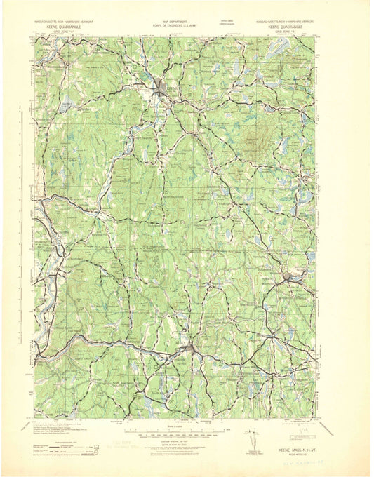 Historic 1942 Keene New Hampshire 30'x30' Topo Map Image