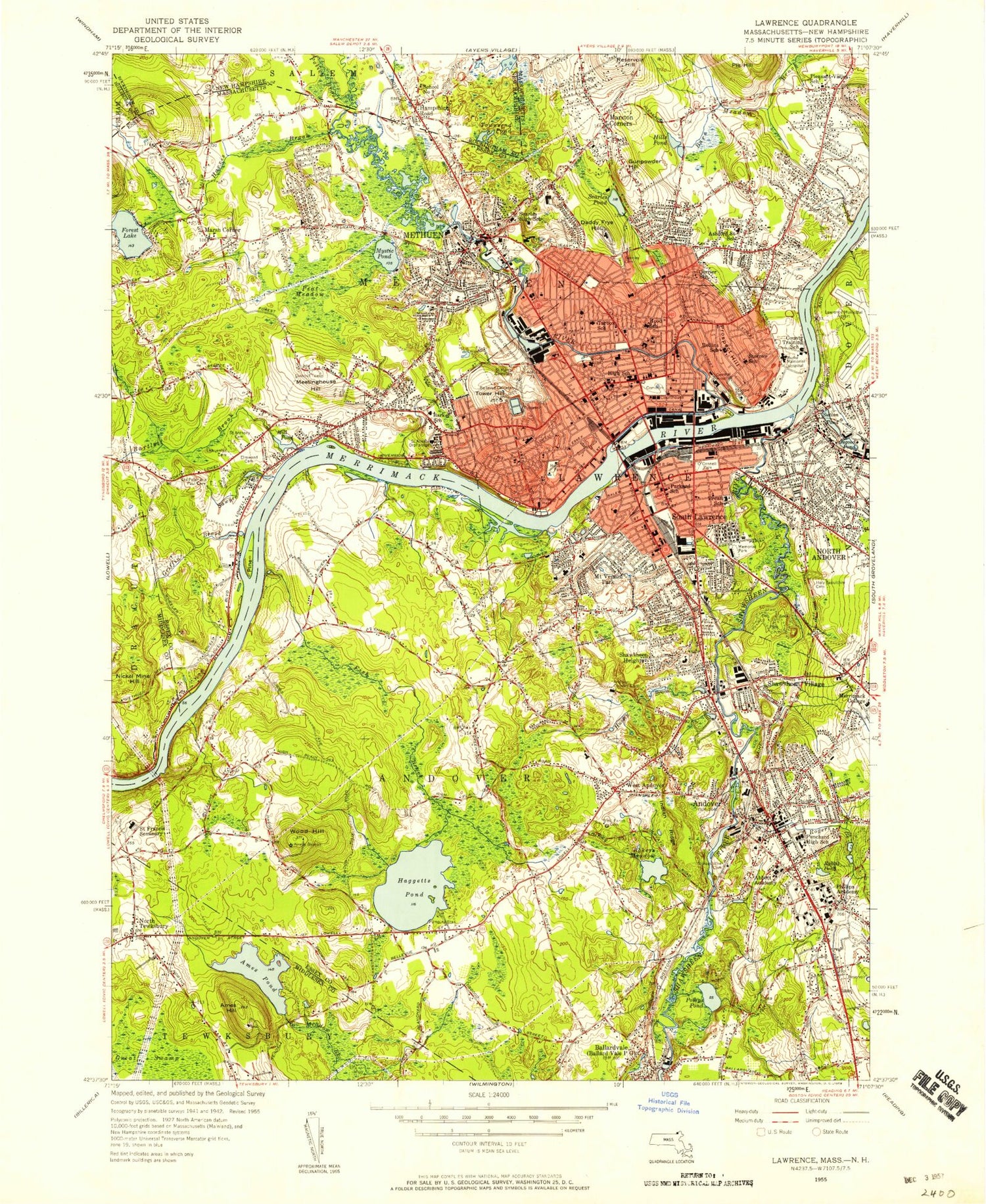 Classic USGS Lawrence Massachusetts 7.5'x7.5' Topo Map Image
