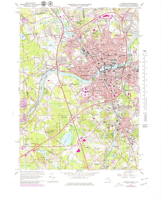 Classic USGS Lawrence Massachusetts 7.5'x7.5' Topo Map Image