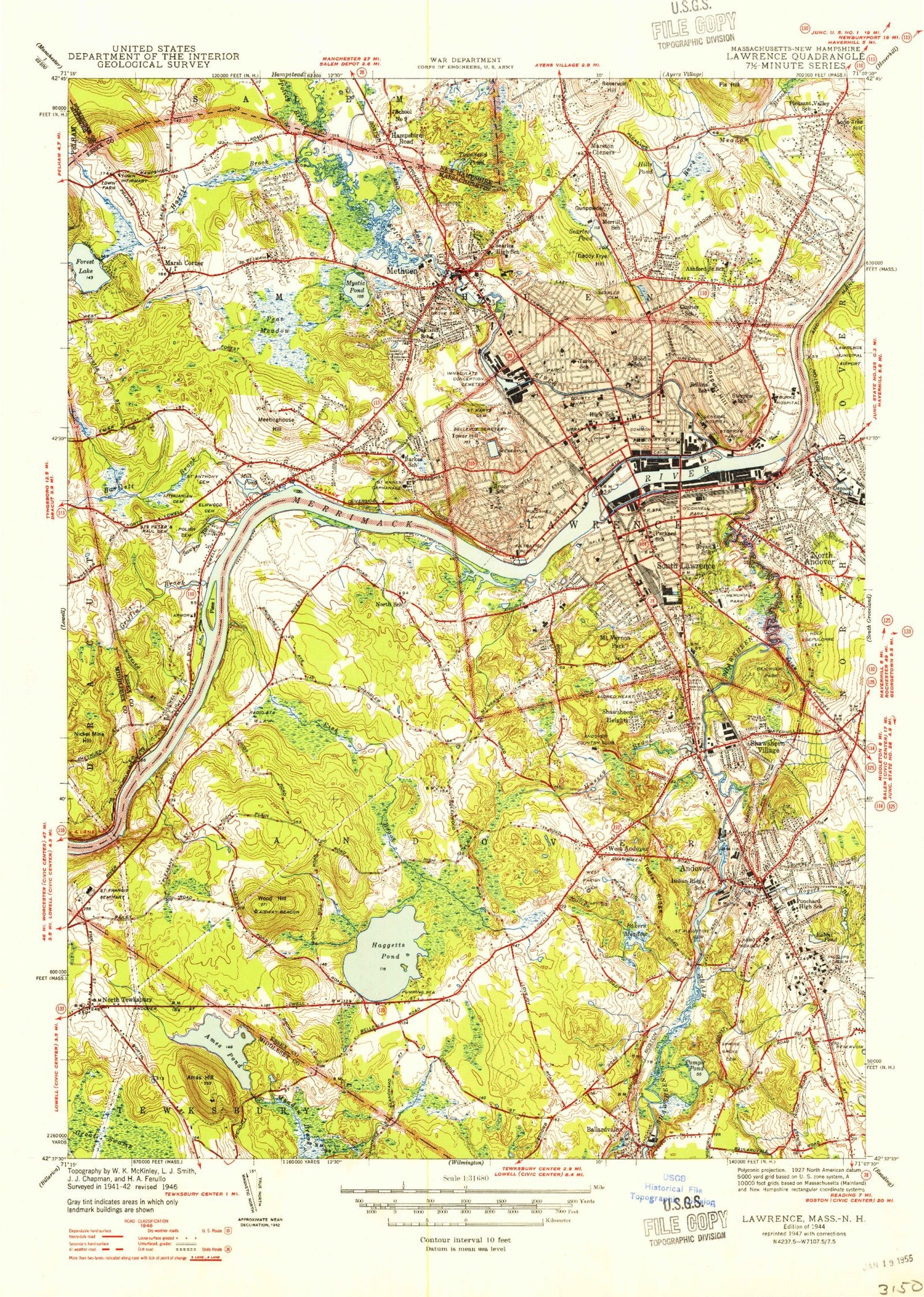 Classic USGS Lawrence Massachusetts 7.5'x7.5' Topo Map Image