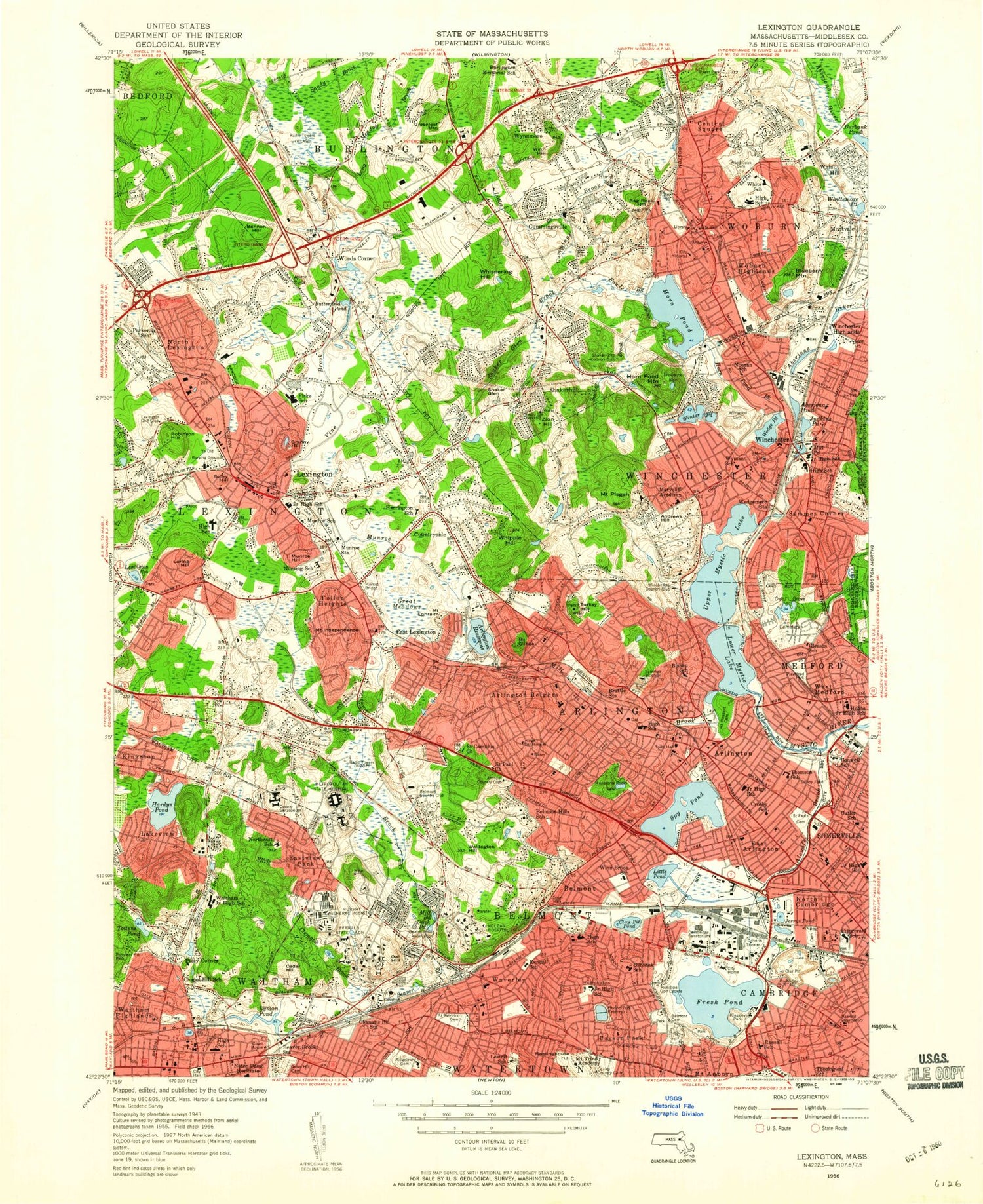 Classic USGS Lexington Massachusetts 7.5'x7.5' Topo Map Image