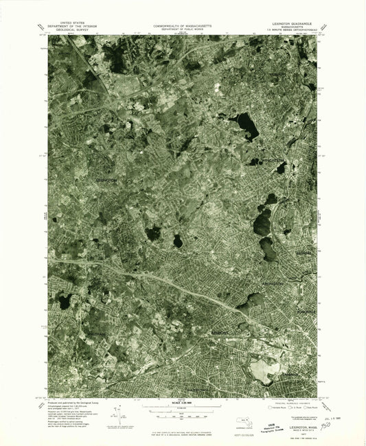 Classic USGS Lexington Massachusetts 7.5'x7.5' Topo Map Image