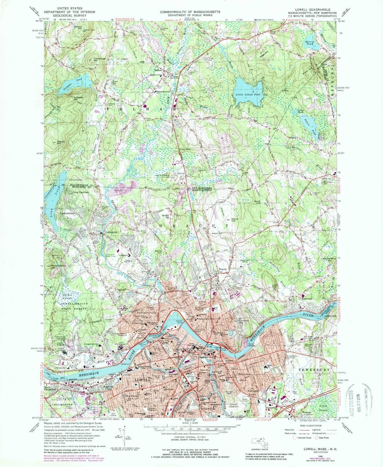 Classic USGS Lowell Massachusetts 7.5'x7.5' Topo Map Image