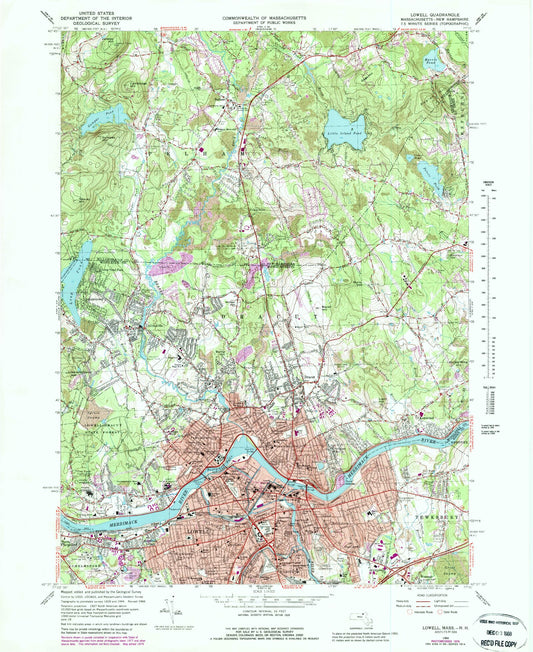 Classic USGS Lowell Massachusetts 7.5'x7.5' Topo Map Image