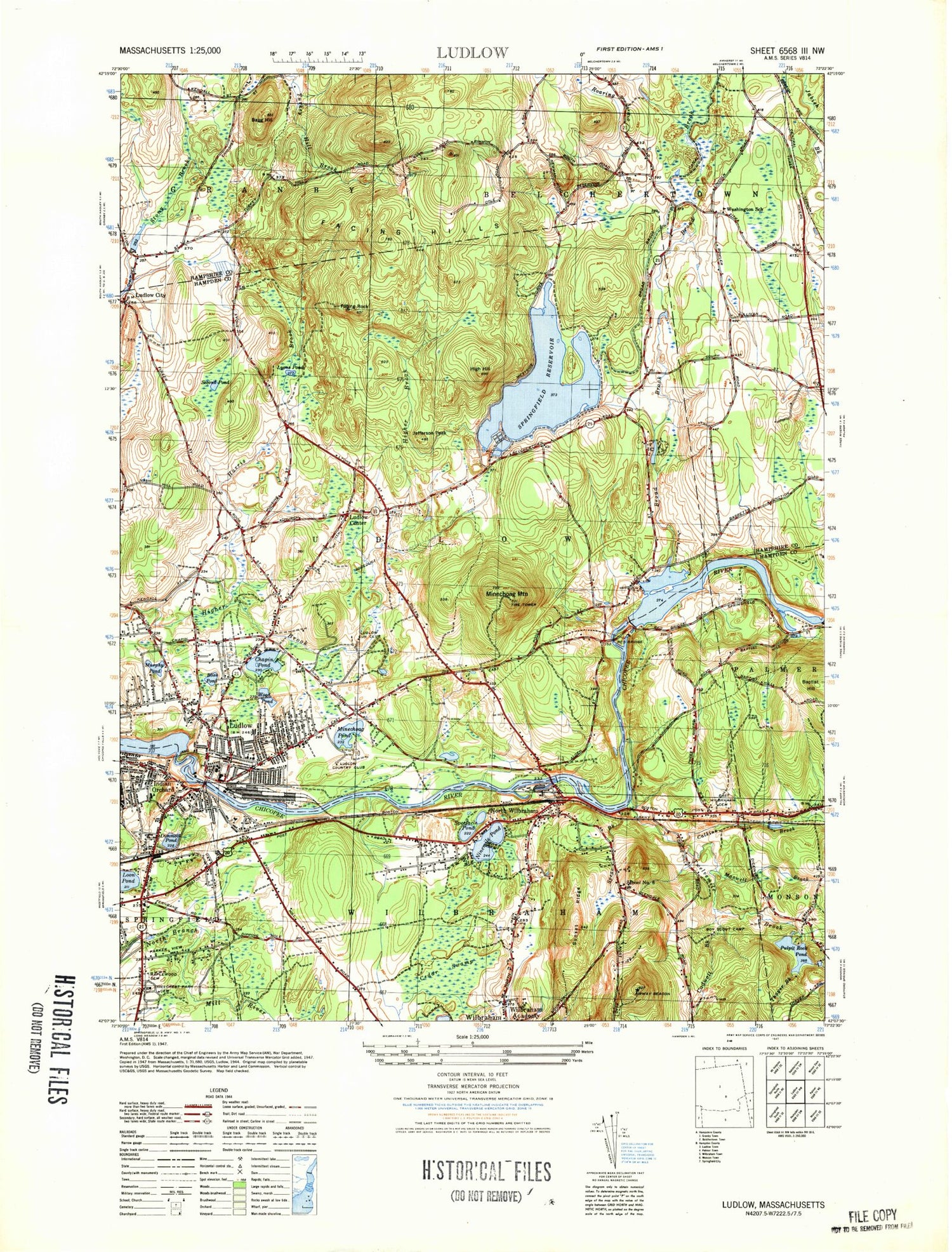 Classic USGS Ludlow Massachusetts 7.5'x7.5' Topo Map Image