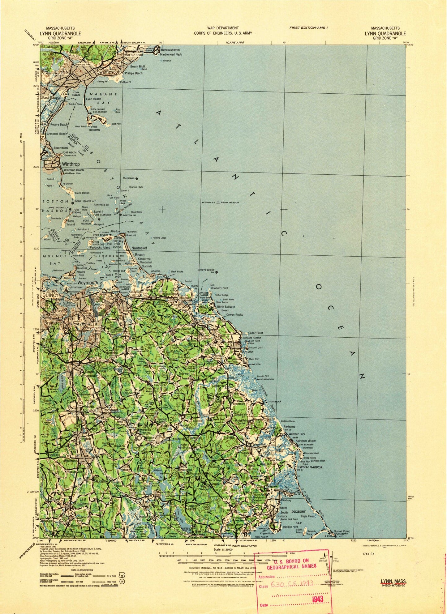 Classic USGS Lynn Massachusetts 7.5'x7.5' Topo Map Image