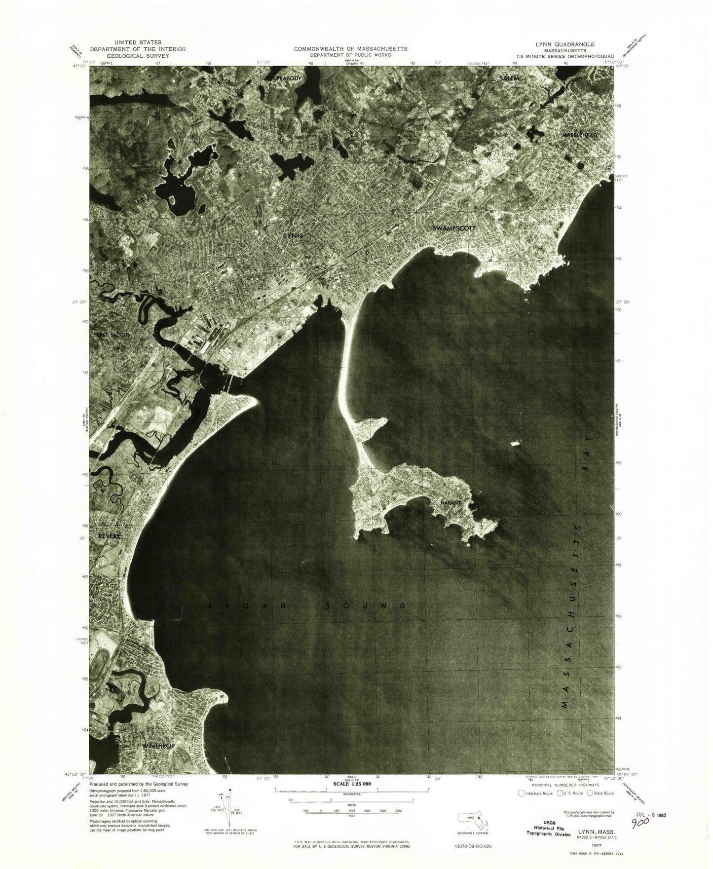 Classic USGS Lynn Massachusetts 7.5'x7.5' Topo Map Image