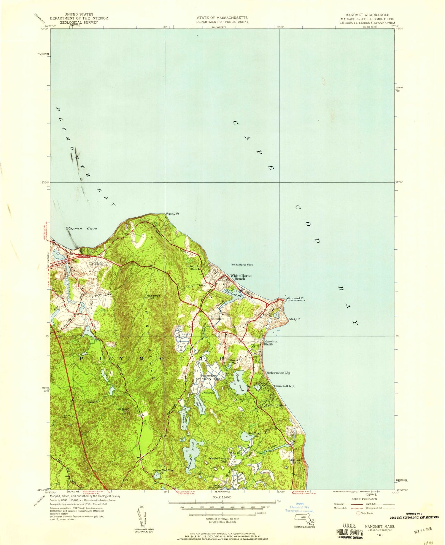 Classic USGS Manomet Massachusetts 7.5'x7.5' Topo Map Image