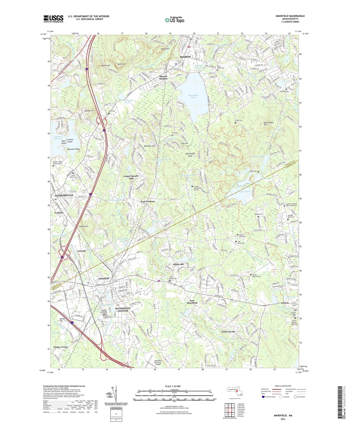 Mansfield Massachusetts US Topo Map Image