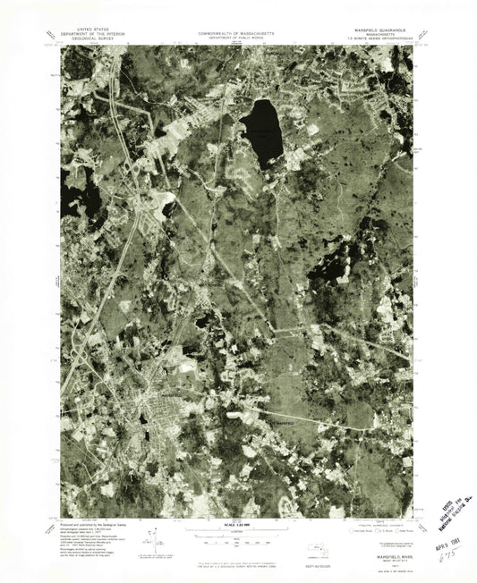 Classic USGS Mansfield Massachusetts 7.5'x7.5' Topo Map Image