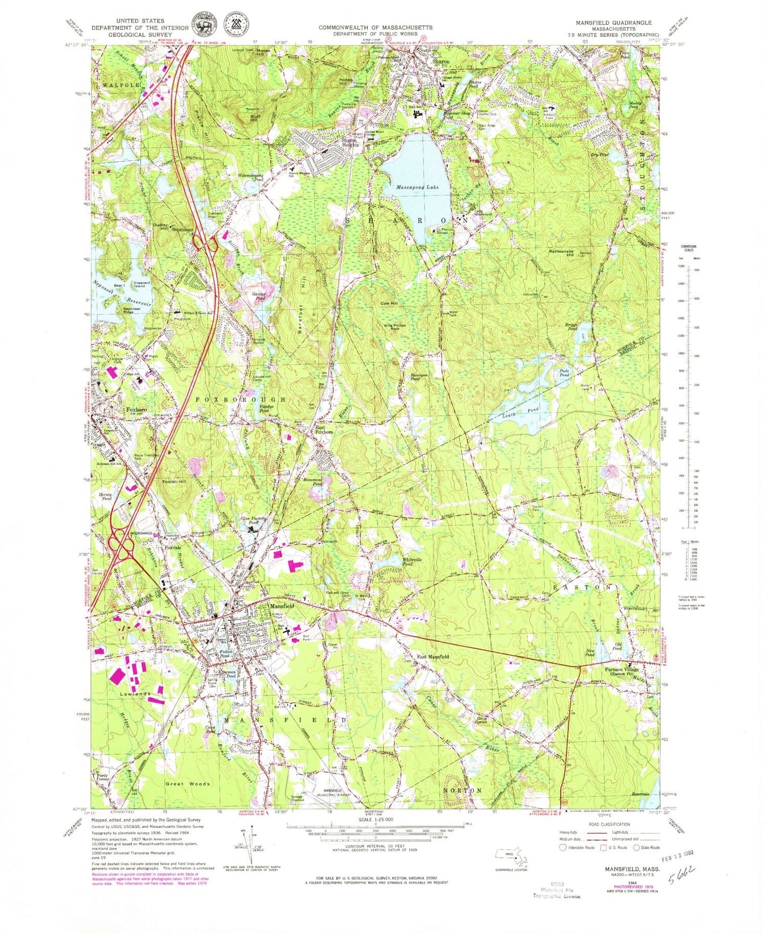 Classic USGS Mansfield Massachusetts 7.5'x7.5' Topo Map Image