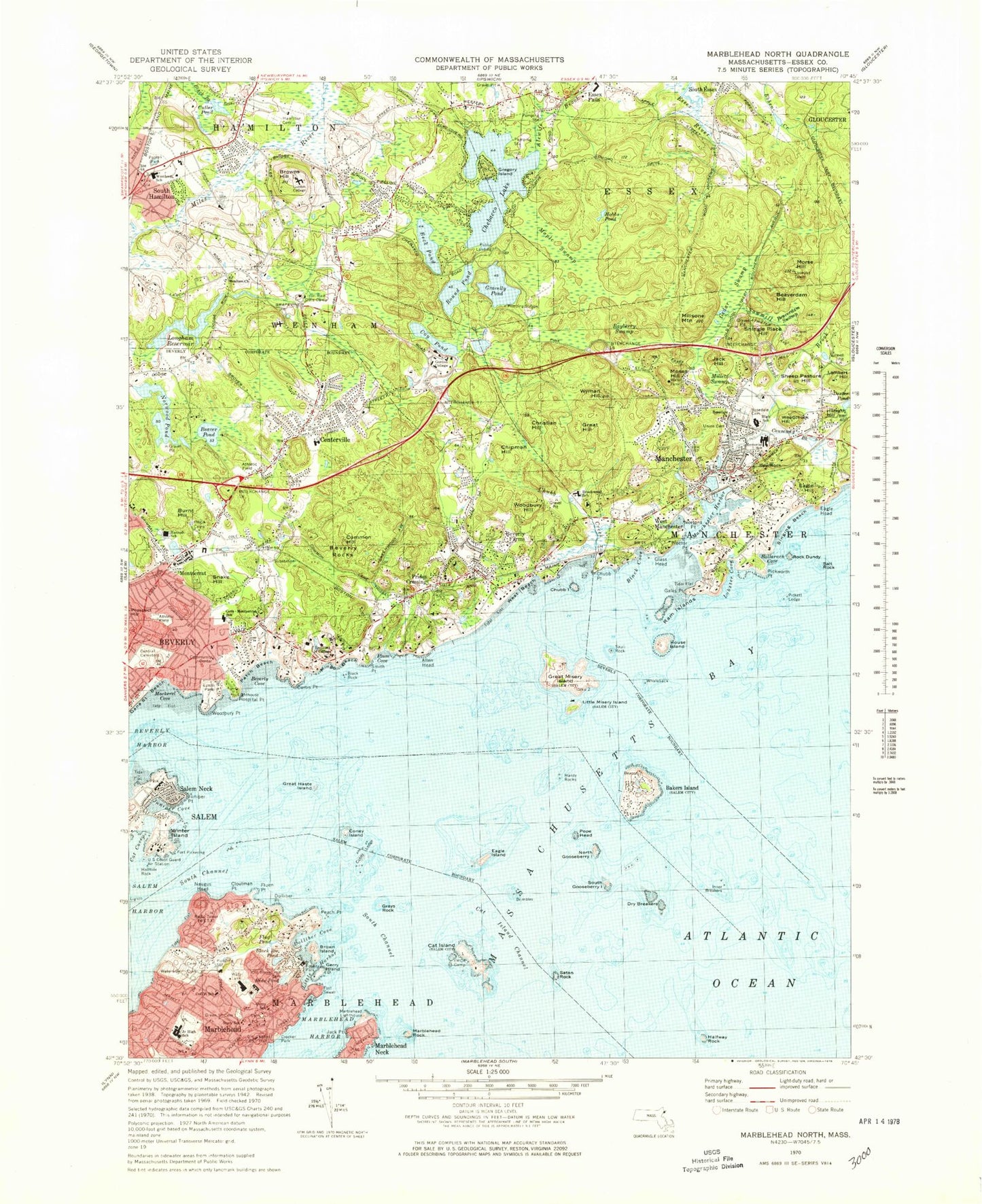 Classic USGS Marblehead North Massachusetts 7.5'x7.5' Topo Map Image