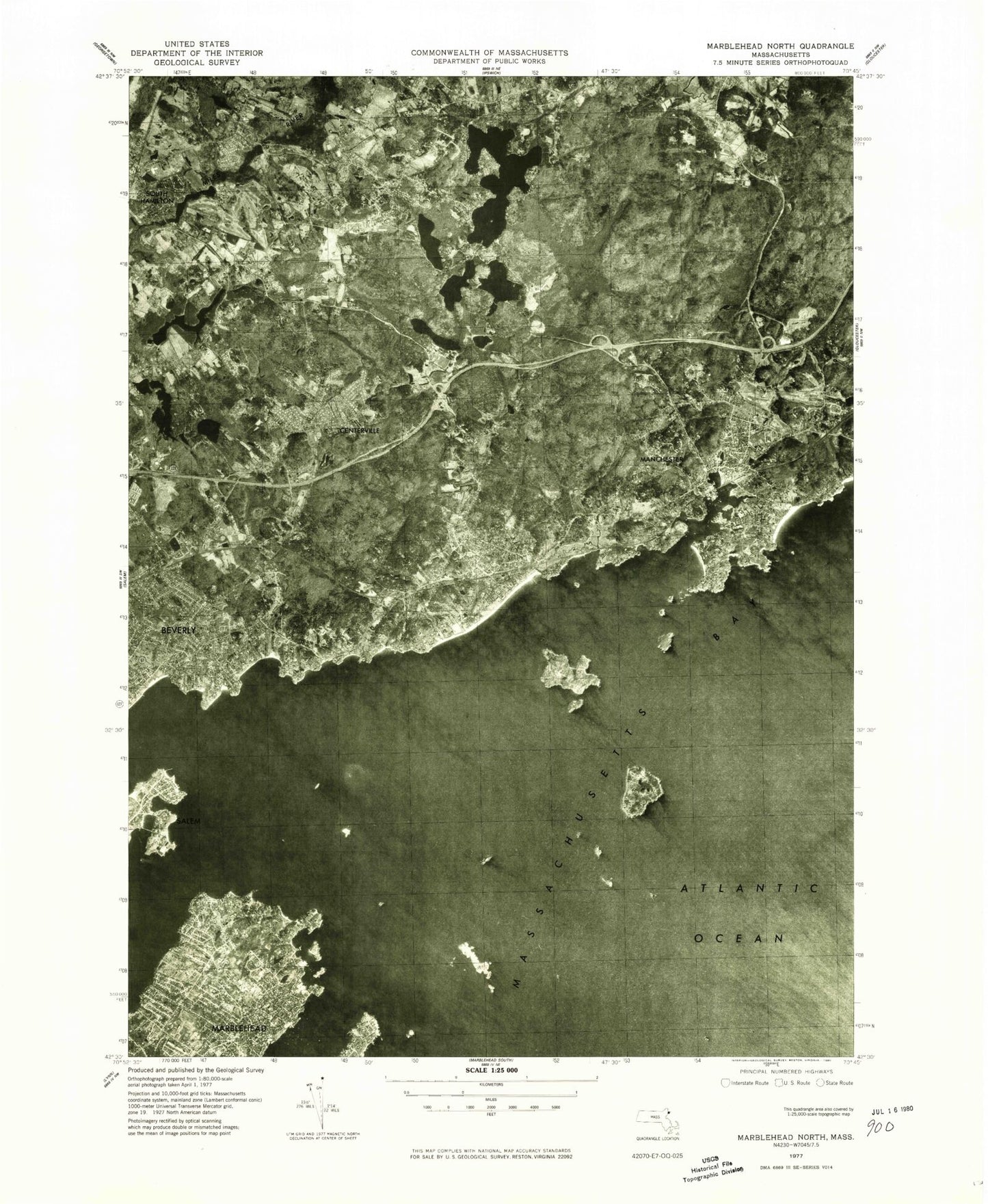 Classic USGS Marblehead North Massachusetts 7.5'x7.5' Topo Map Image