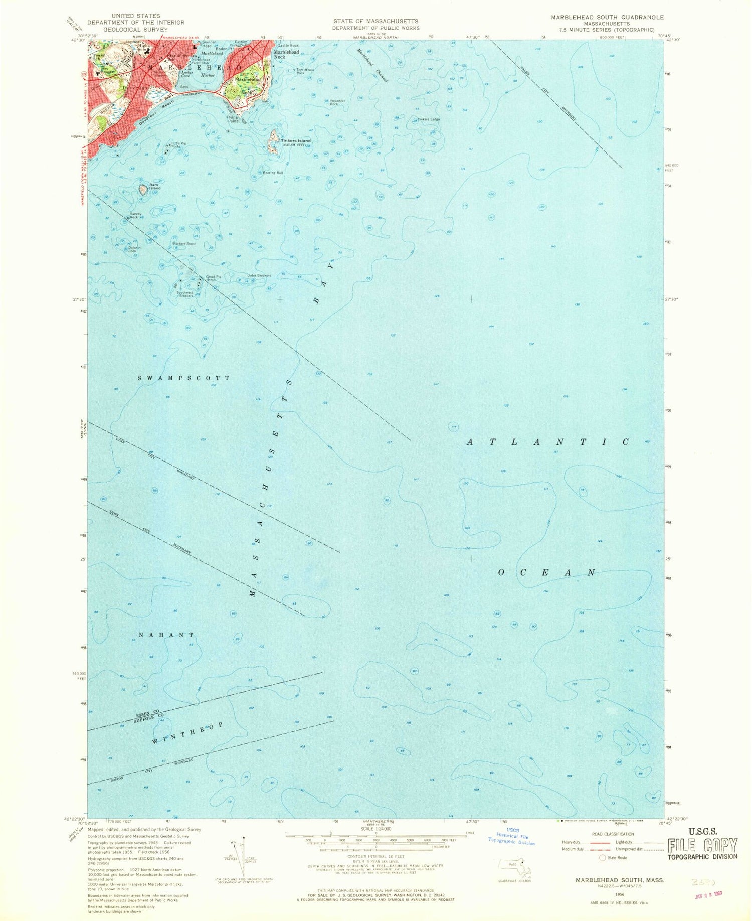 Classic USGS Marblehead South Massachusetts 7.5'x7.5' Topo Map Image