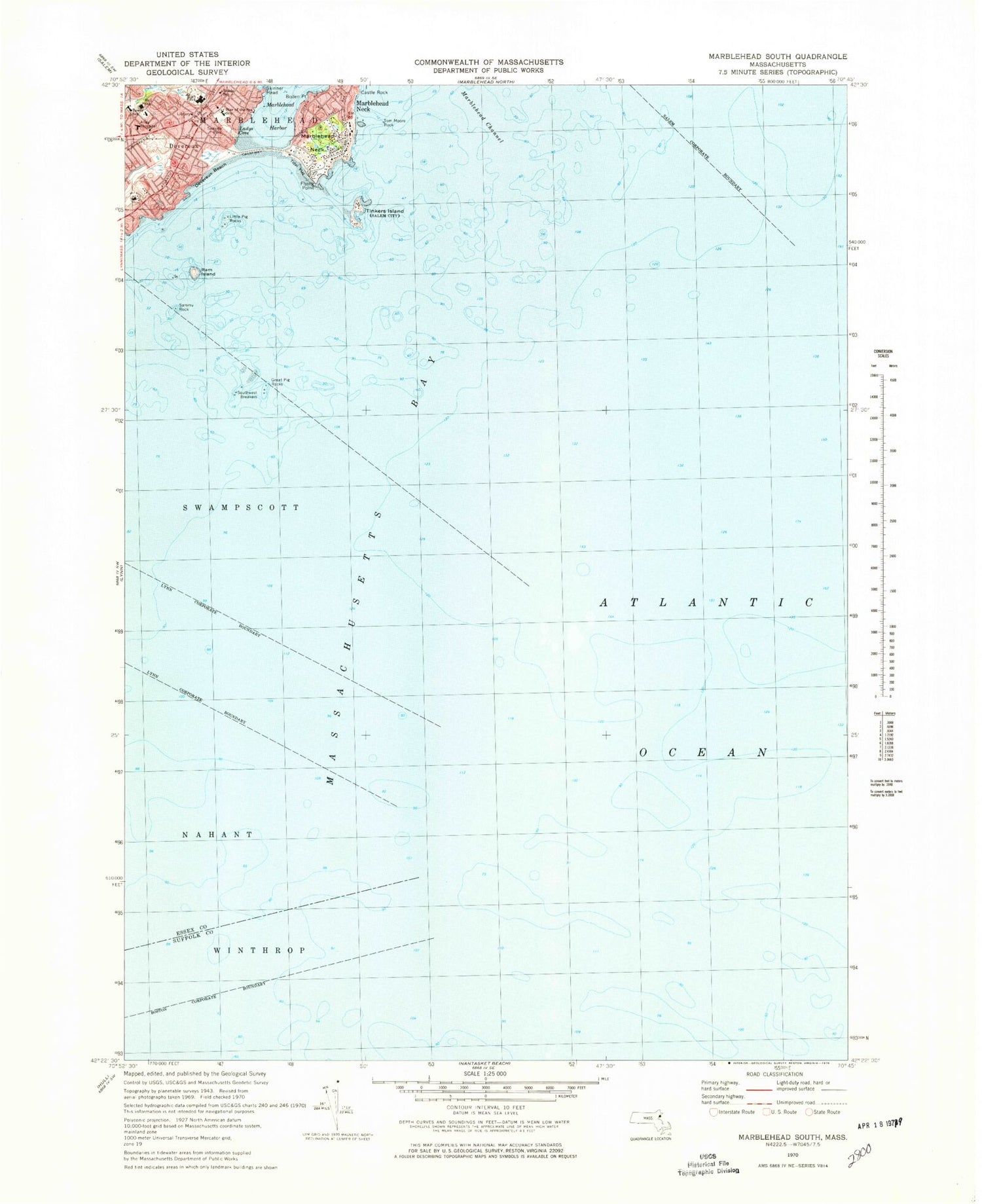 Classic USGS Marblehead South Massachusetts 7.5'x7.5' Topo Map Image