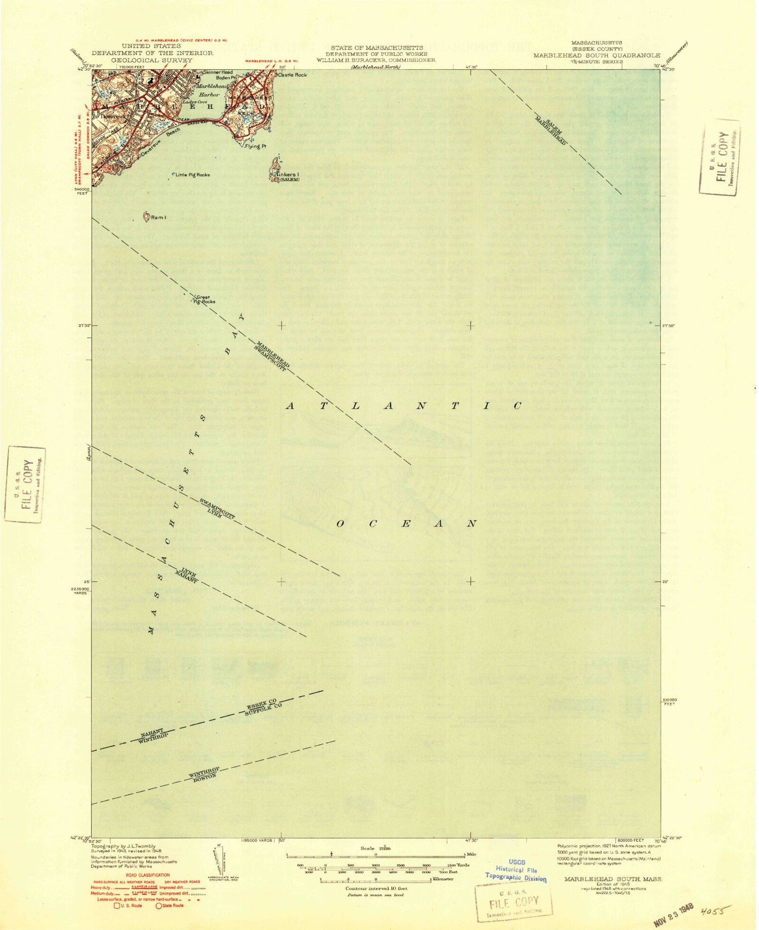 Classic USGS Marblehead South Massachusetts 7.5'x7.5' Topo Map Image
