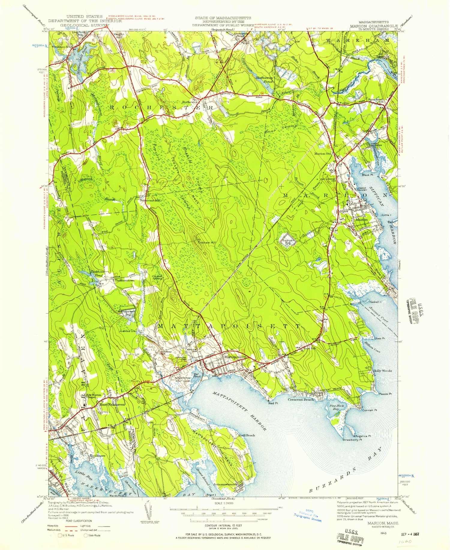 Classic USGS Marion Massachusetts 7.5'x7.5' Topo Map Image