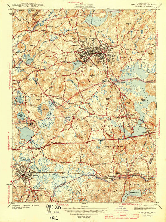 Classic USGS Marlborough Massachusetts 7.5'x7.5' Topo Map Image