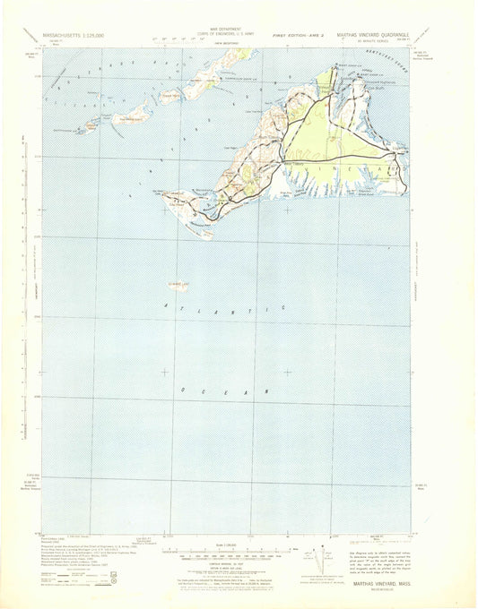 Historic 1942 Marthas Vineyard Massachusetts 30'x30' Topo Map Image