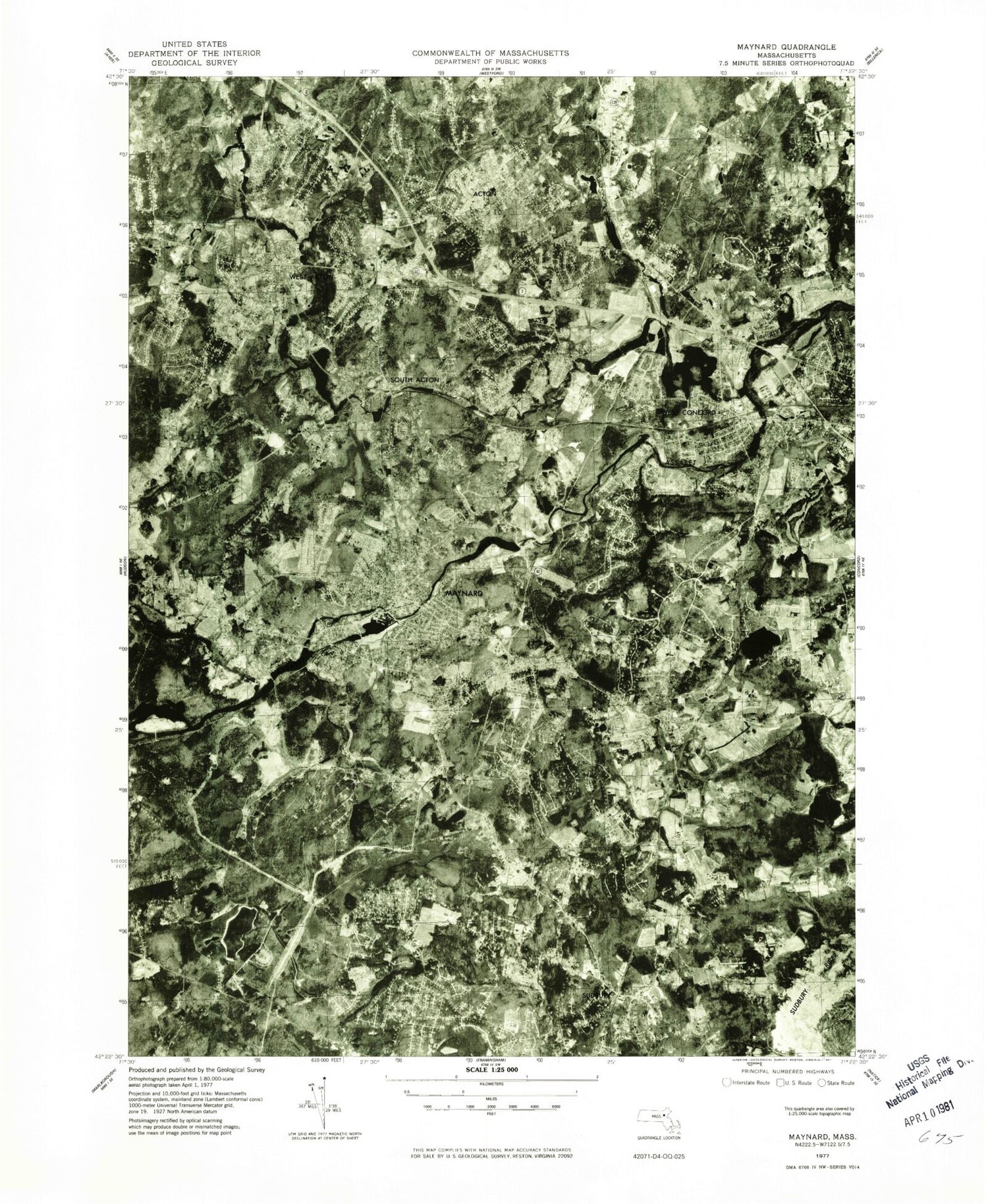 Classic USGS Maynard Massachusetts 7.5'x7.5' Topo Map Image
