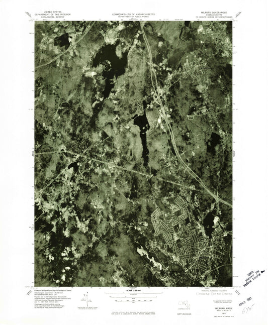 Classic USGS Milford Massachusetts 7.5'x7.5' Topo Map Image