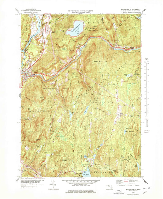 Classic USGS Millers Falls Massachusetts 7.5'x7.5' Topo Map Image