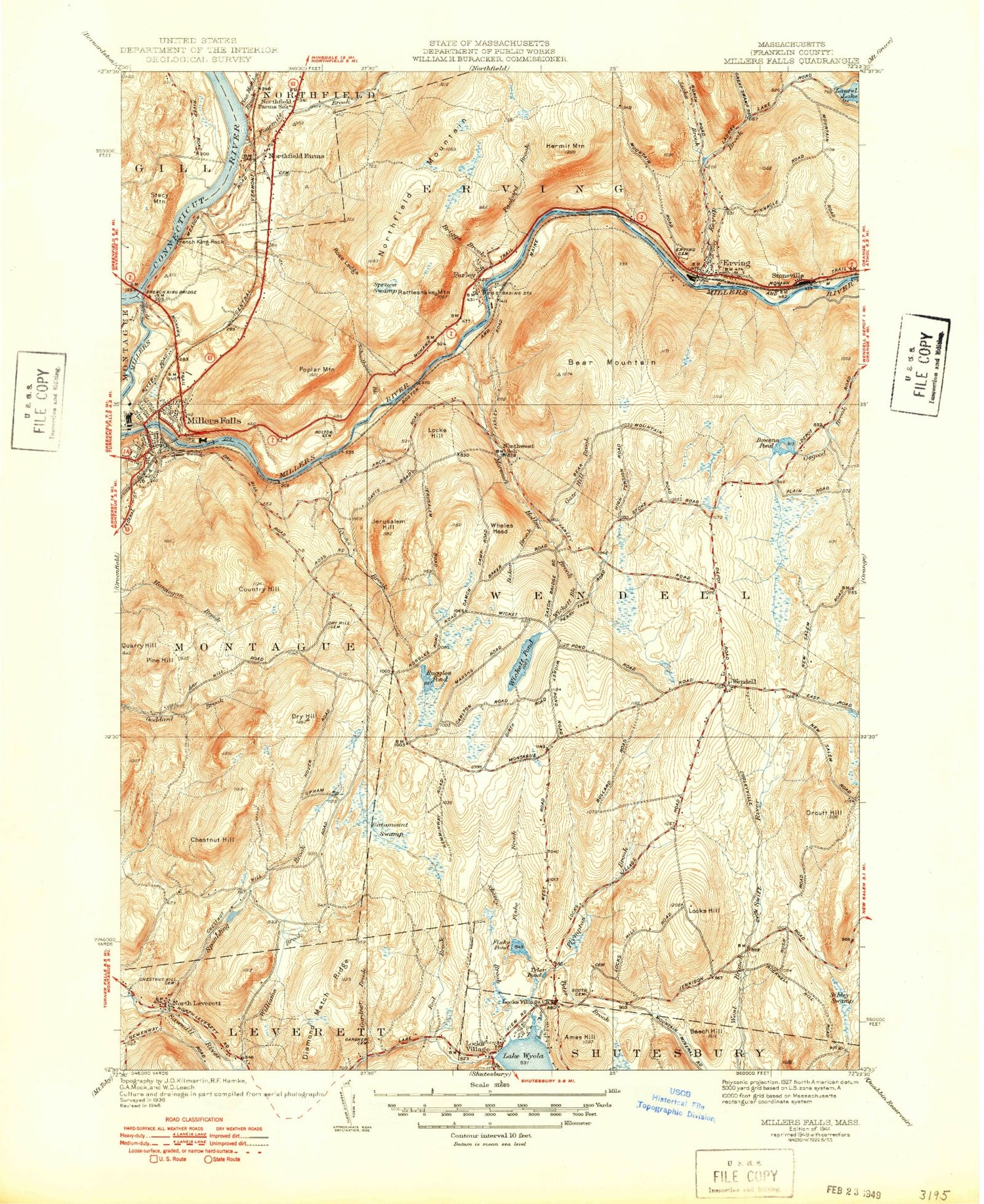 Classic USGS Millers Falls Massachusetts 7.5'x7.5' Topo Map Image