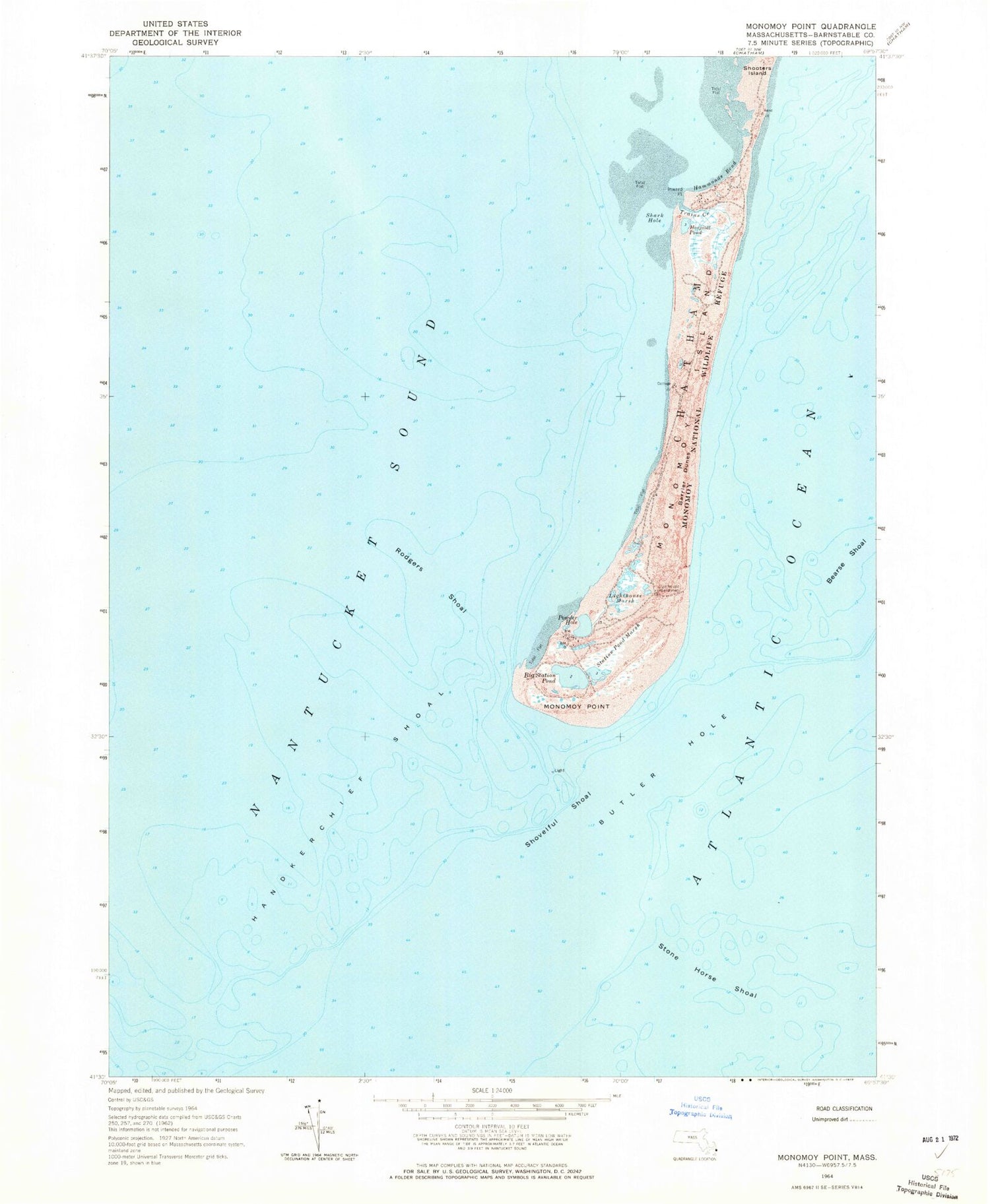 Classic USGS Monomoy Point Massachusetts 7.5'x7.5' Topo Map Image