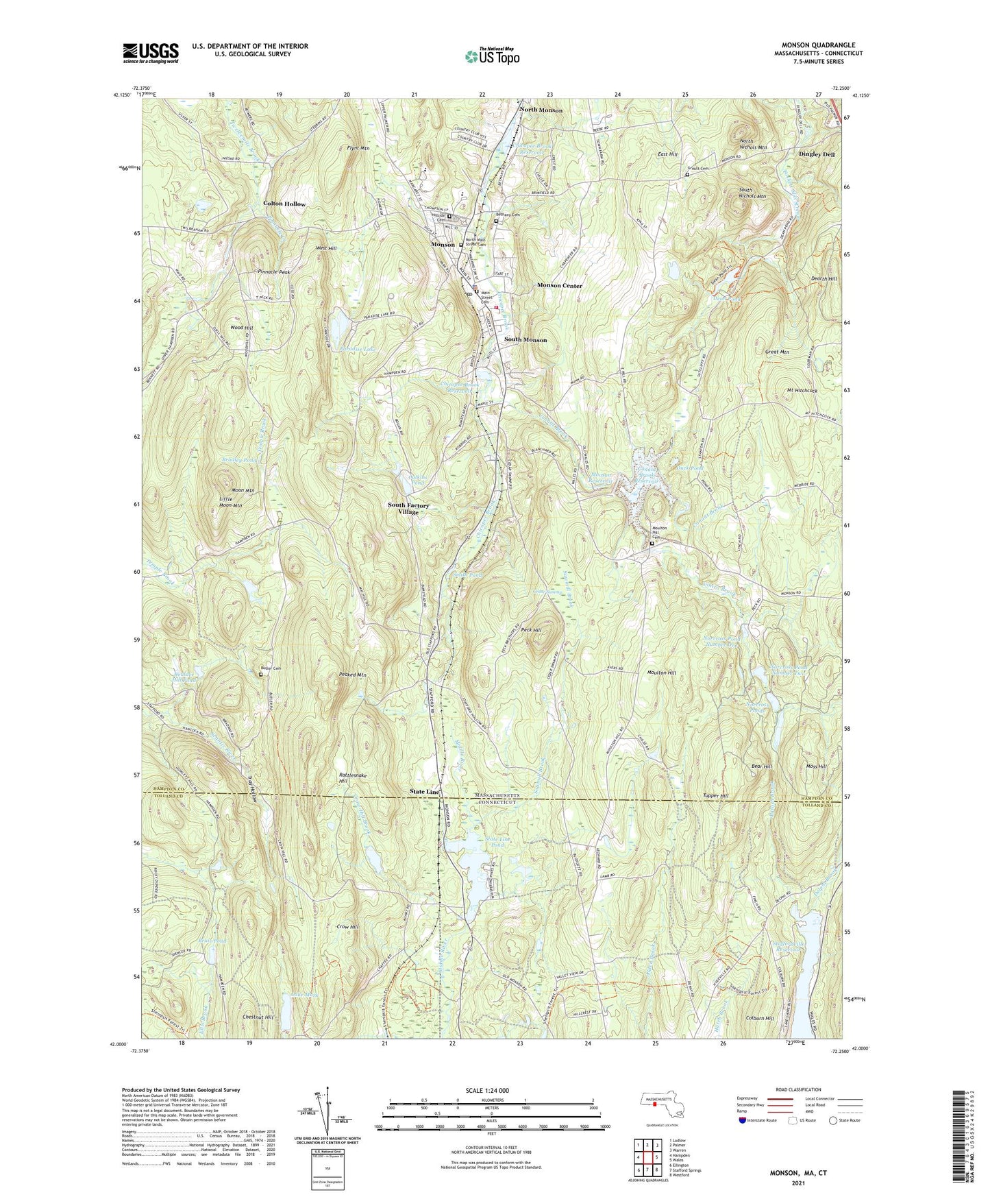 Monson Massachusetts US Topo Map Image