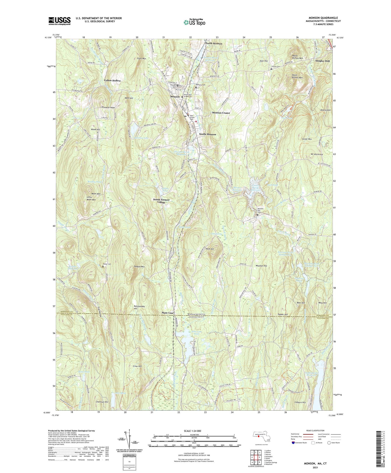 Monson Massachusetts US Topo Map Image