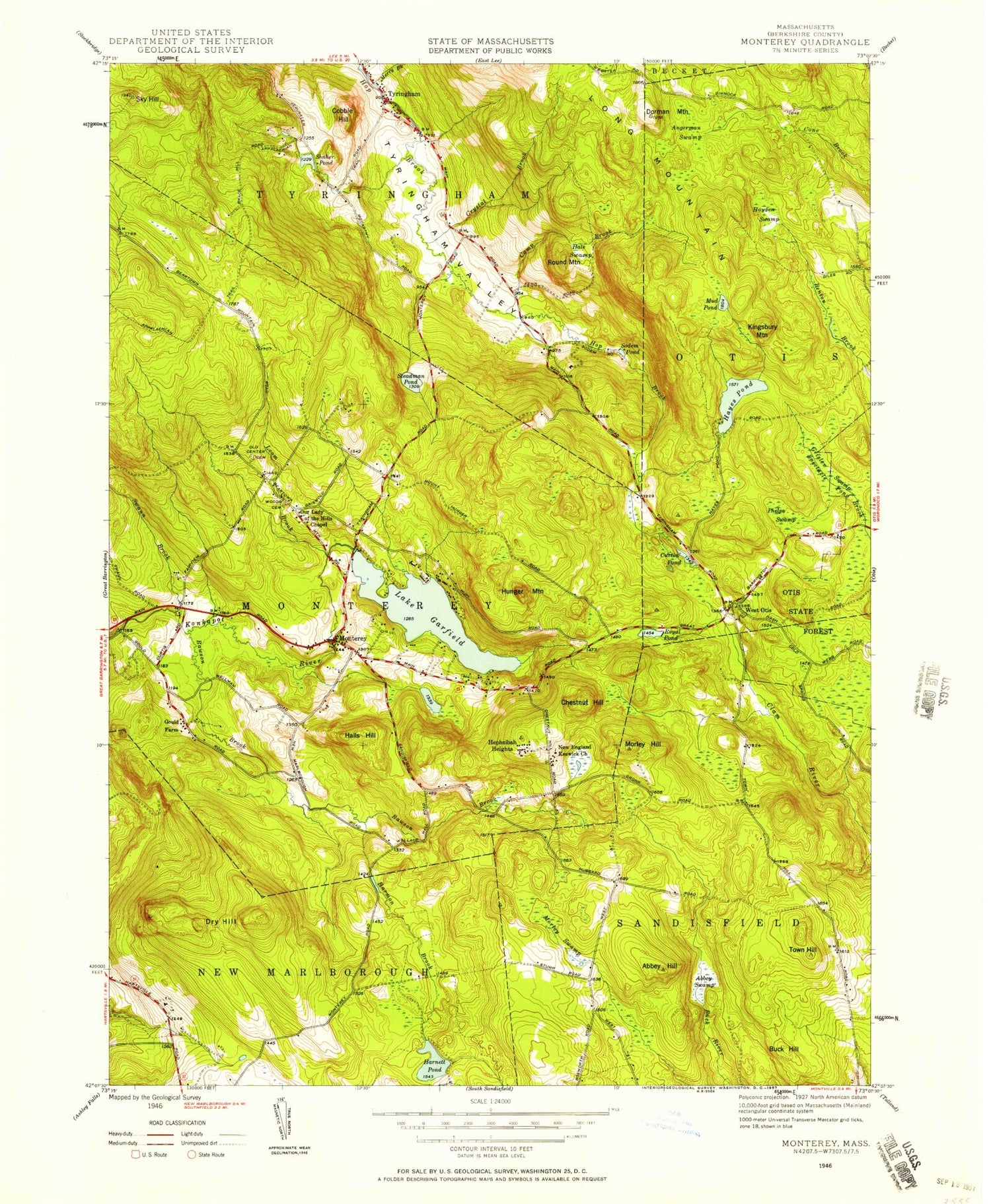 Classic USGS Monterey Massachusetts 7.5'x7.5' Topo Map Image