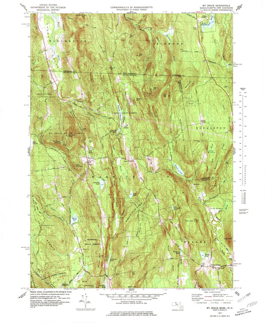 Classic USGS Mount Grace Massachusetts 7.5'x7.5' Topo Map Image
