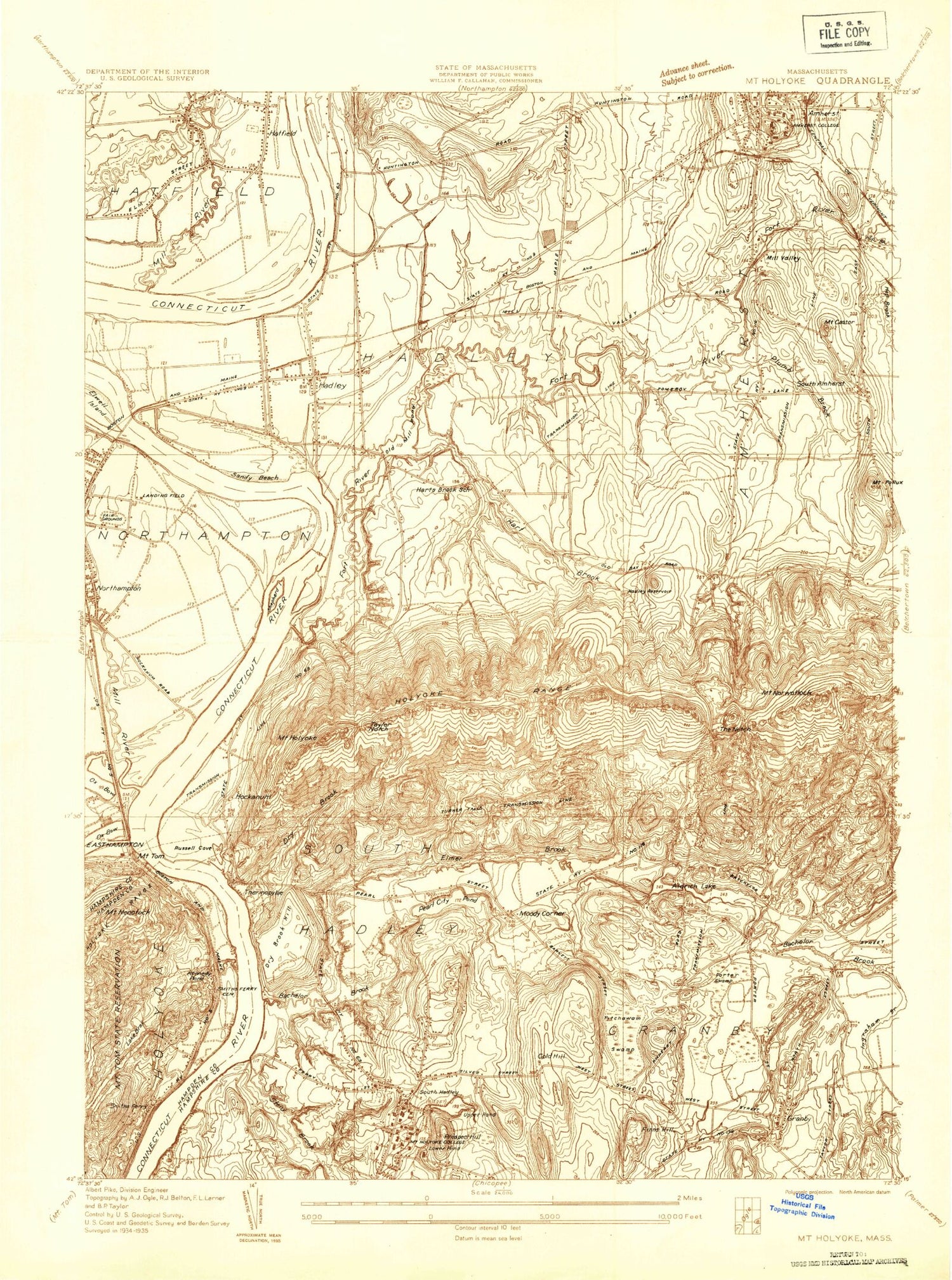 Classic USGS Mount Holyoke Massachusetts 7.5'x7.5' Topo Map Image