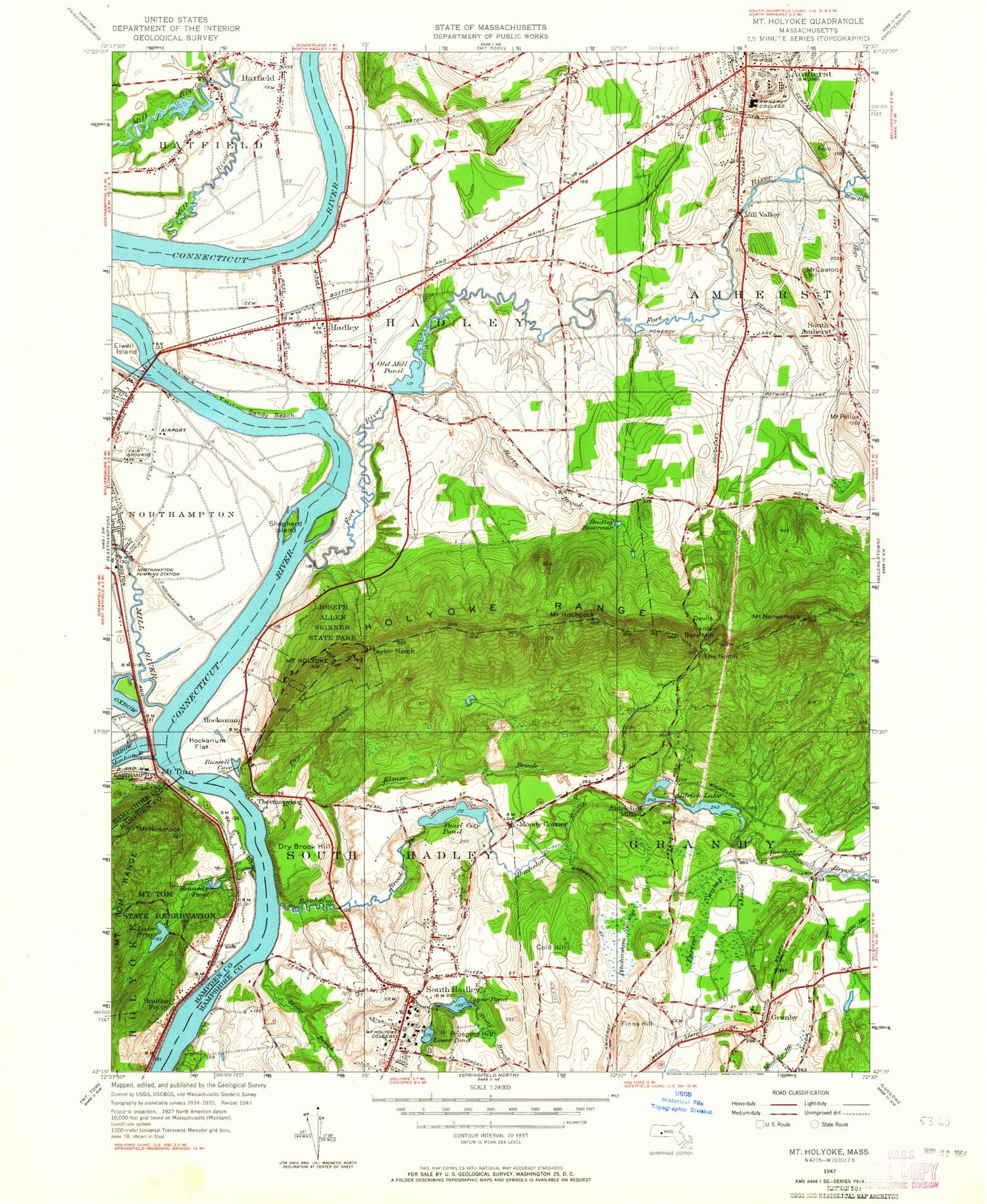 Classic USGS Mount Holyoke Massachusetts 7.5'x7.5' Topo Map Image