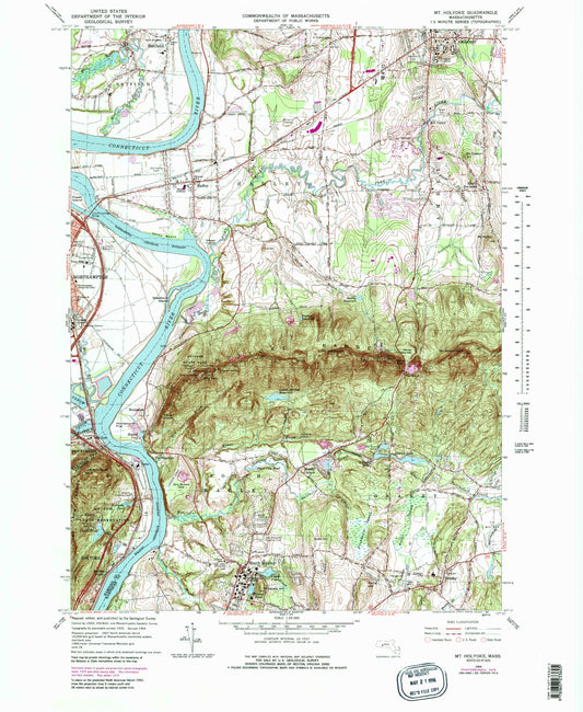 Classic USGS Mount Holyoke Massachusetts 7.5'x7.5' Topo Map Image