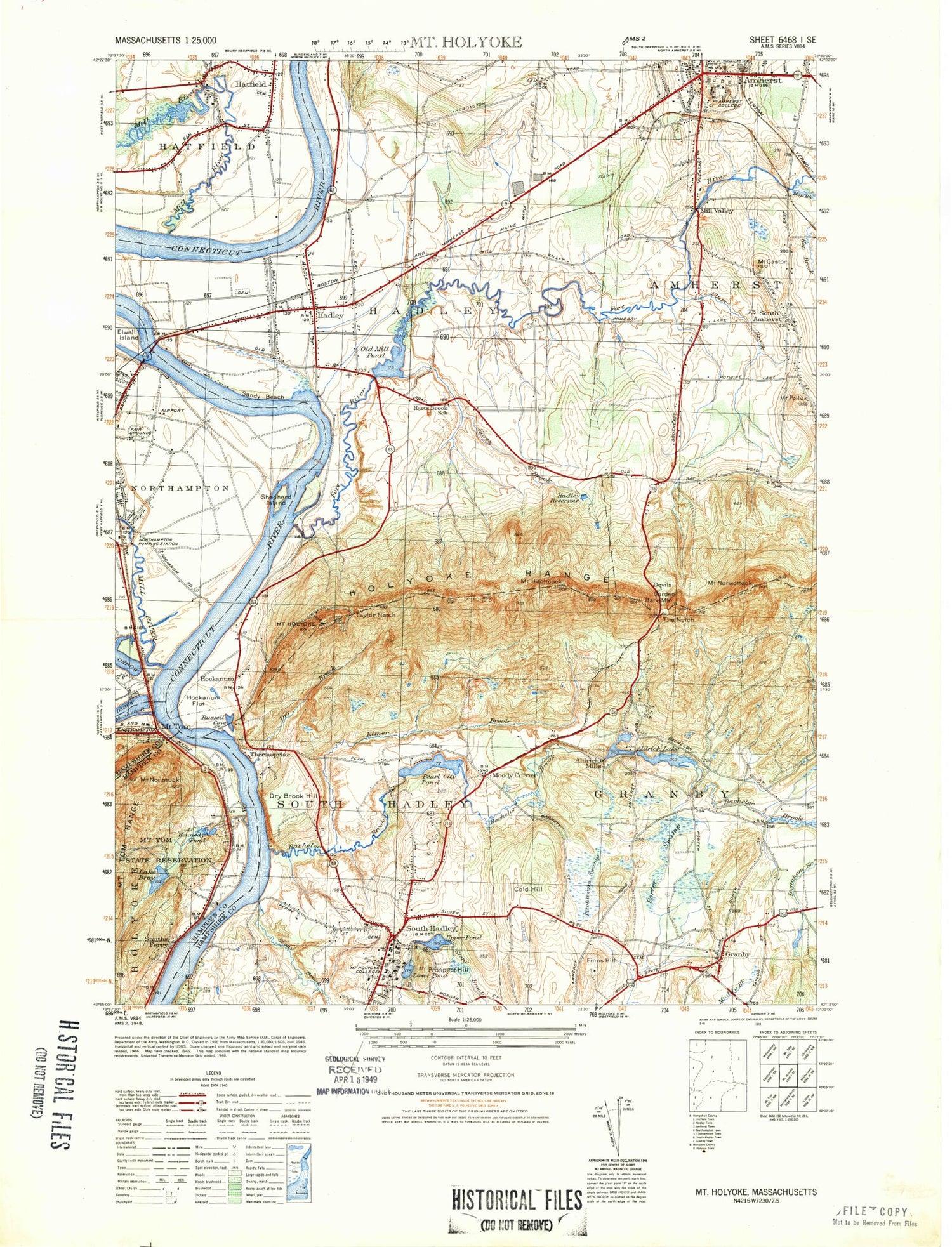 Classic USGS Mount Holyoke Massachusetts 7.5'x7.5' Topo Map Image