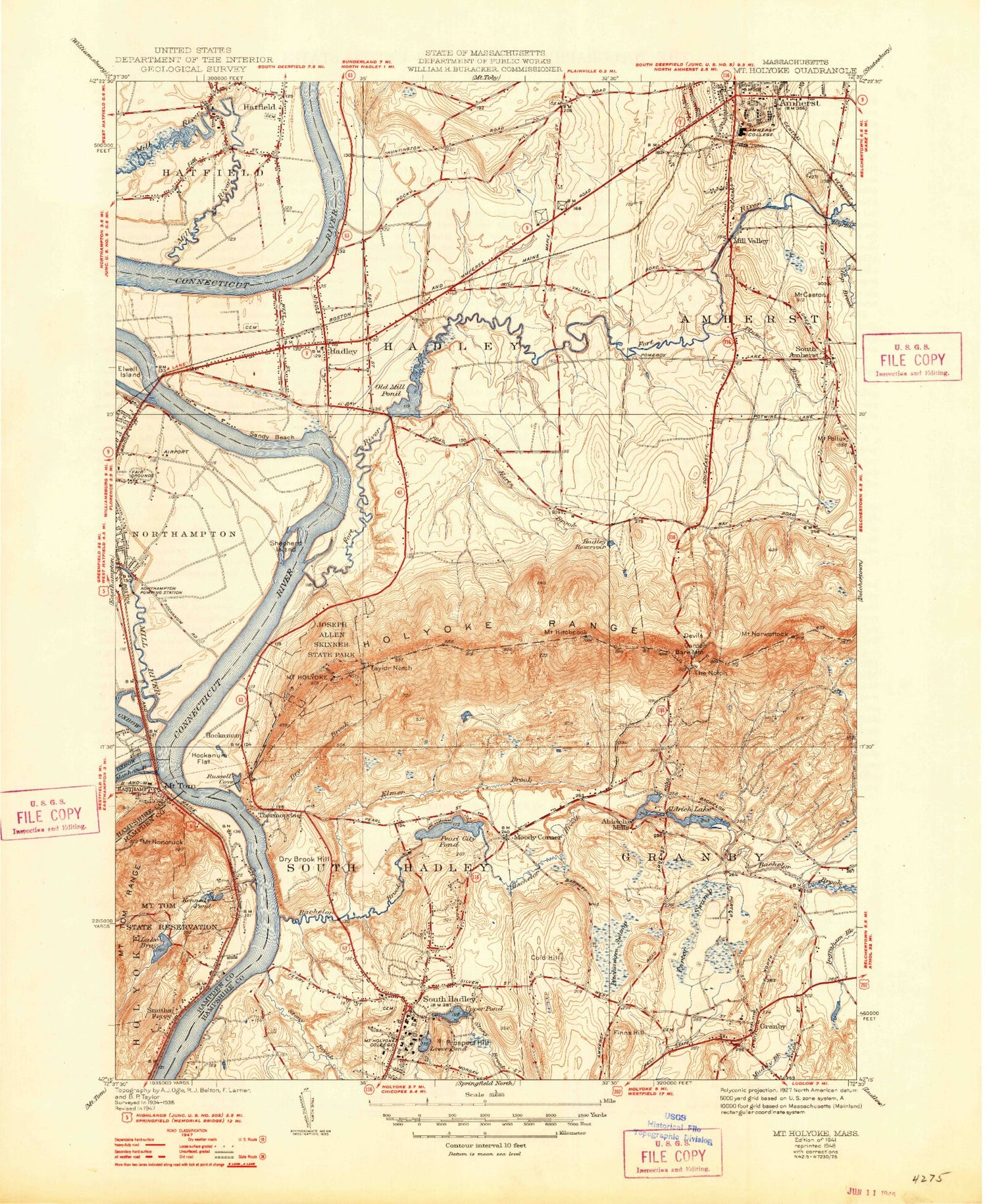 Classic USGS Mount Holyoke Massachusetts 7.5'x7.5' Topo Map Image