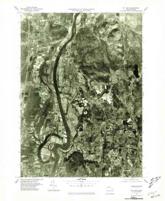 Classic USGS Mount Toby Massachusetts 7.5'x7.5' Topo Map Image