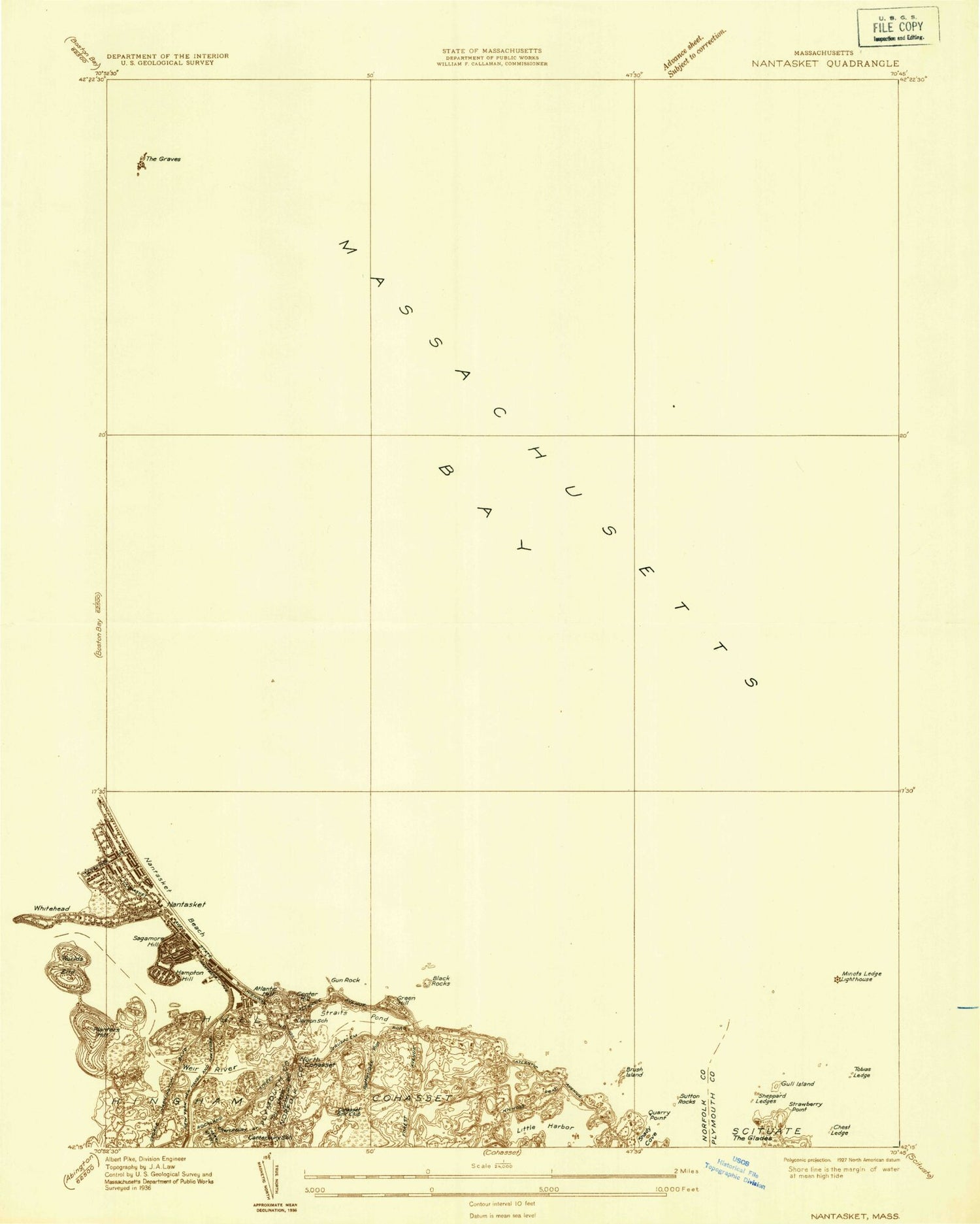 Classic USGS Nantasket Beach Massachusetts 7.5'x7.5' Topo Map Image