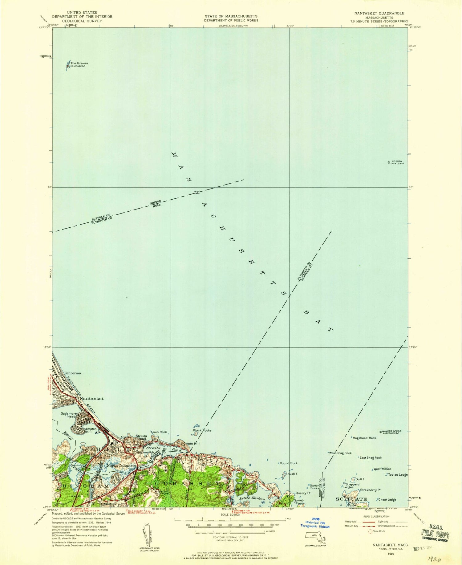 Classic USGS Nantasket Beach Massachusetts 7.5'x7.5' Topo Map Image